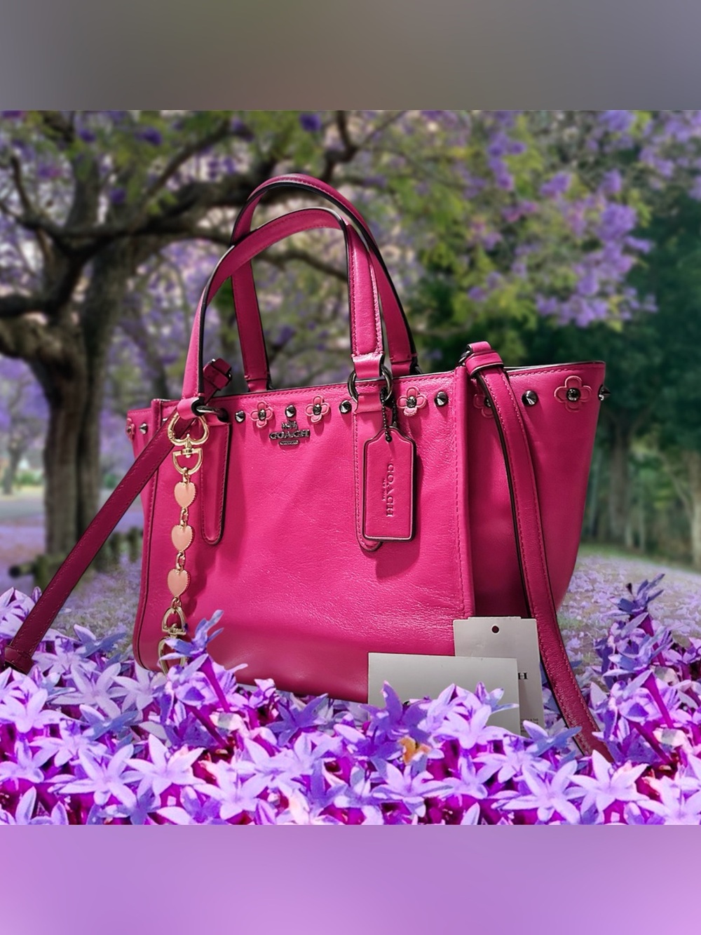 COACH Y2K soho shoulder bag Hot Pink Leather Tote with Heart Charm - Picture 3 of 17